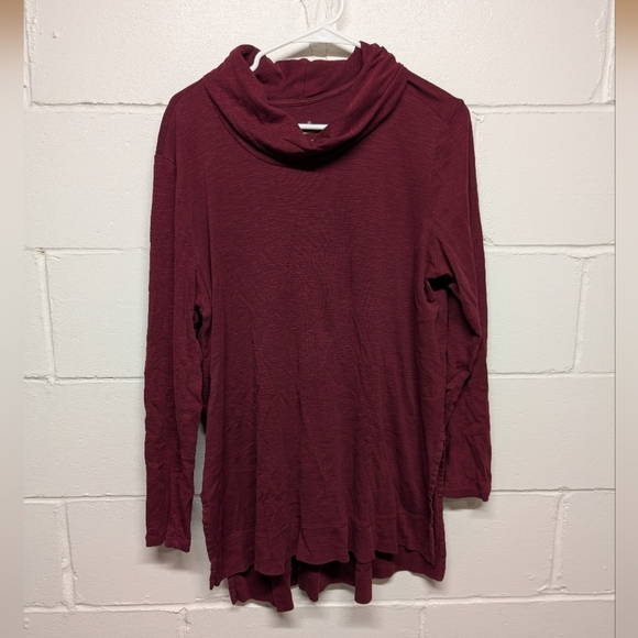 J. Jill Maroon Pima Cowl Neck Tunic Long Sleeve Top Womens Large - Picture 1 of 7